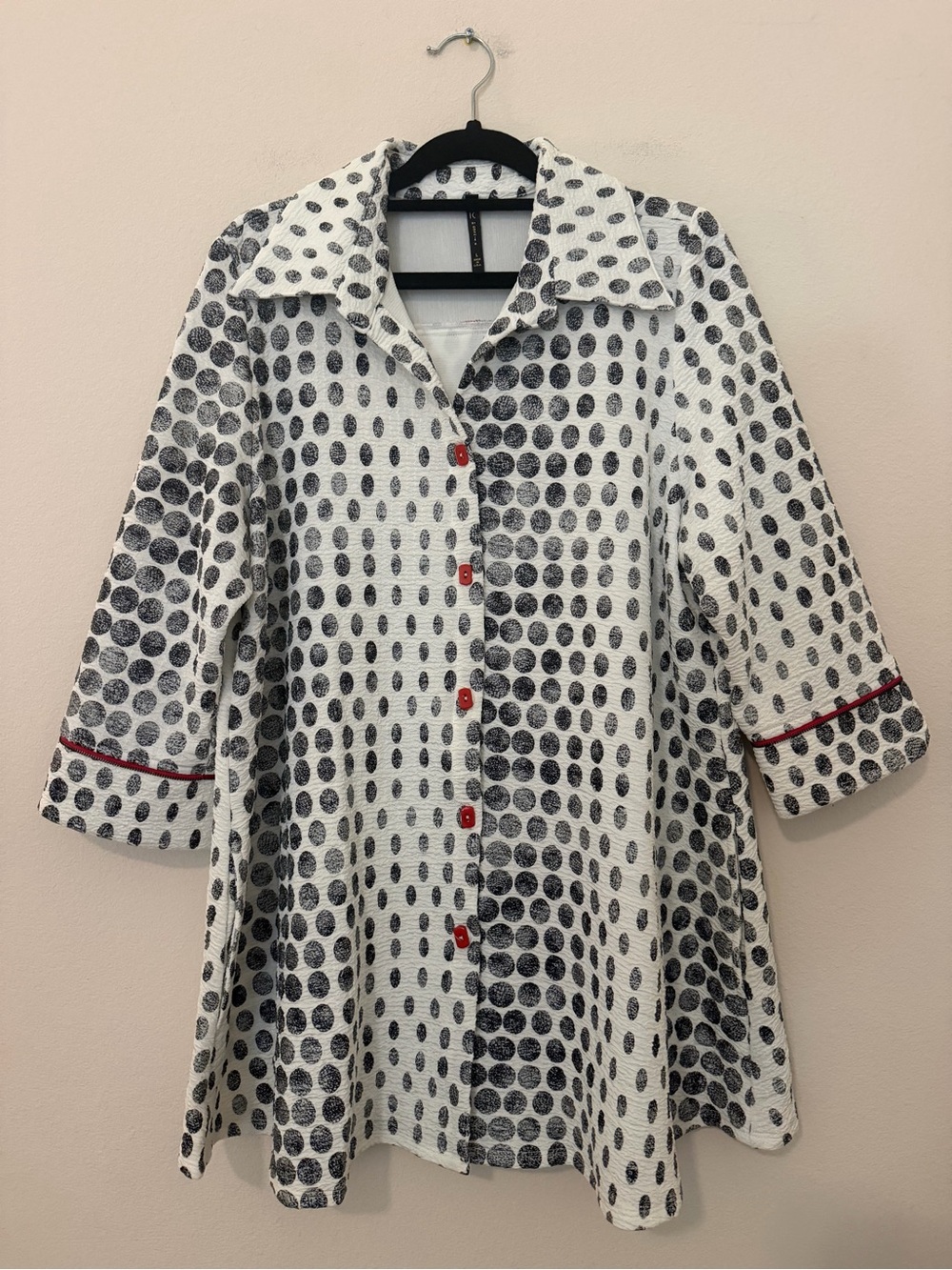 IC by Connie K Polka Dot Lagenlook Button Up Top Jacket USA Made Women's Size L